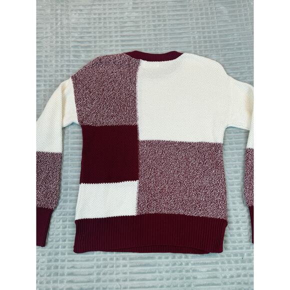 Womens Anthropologie Color Block Sweater Maroon And White Checkered Pattern XS - Picture 7 of 8